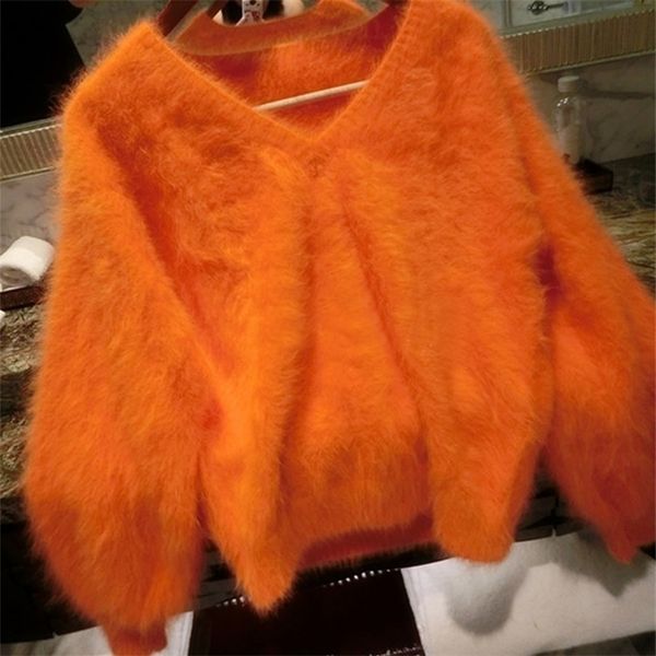 

v neck 100% soft natural mink cashmere sweater customize multi colors and big size factory pullovers wsr294 t200101, White;black