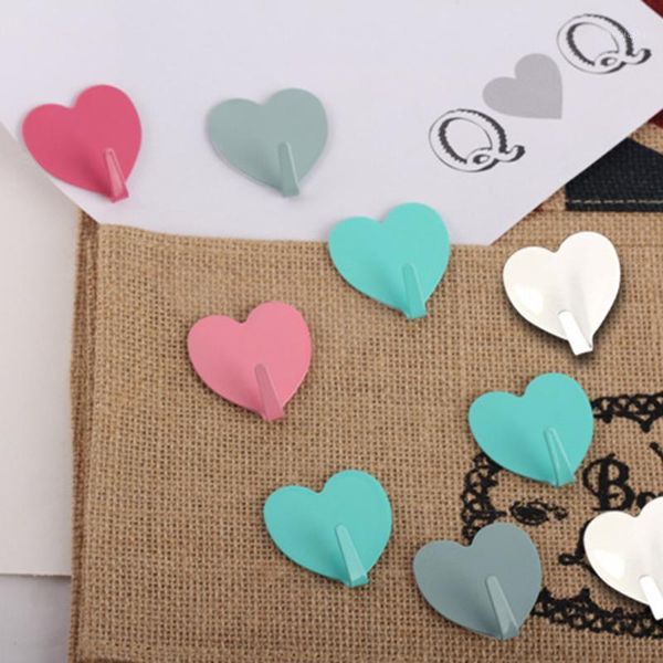 

hooks & rails est solid heart shaped hook self adhesive key towel cloth hanger drilling sticky stainless steel organizer 20211