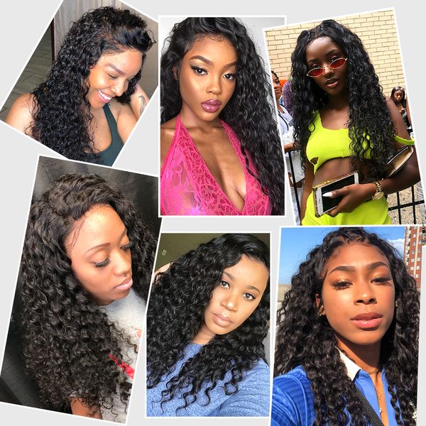 

13x4 lace front human hair wigs 26 28 30 inches 4x4 closure deep water wave brazilian lace frontal hair wig, Black;brown
