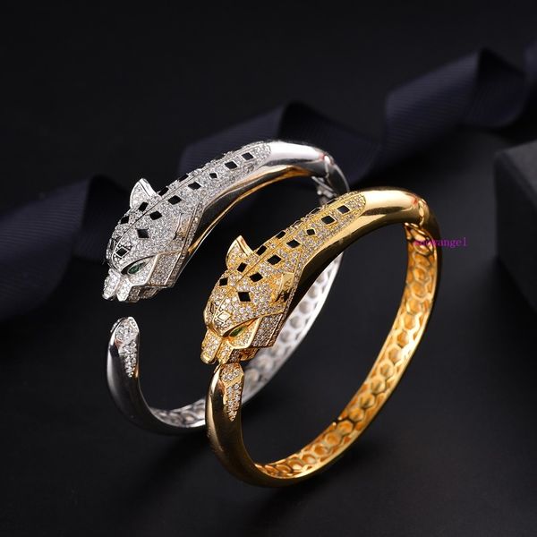 

leopard head bracelet full of diamond silver plated hand with high carbon drill opening couple bracelet, Golden;silver