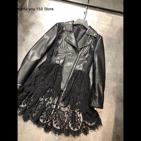 

women's new 2020 home same fashion lace sheepskin coat, Black