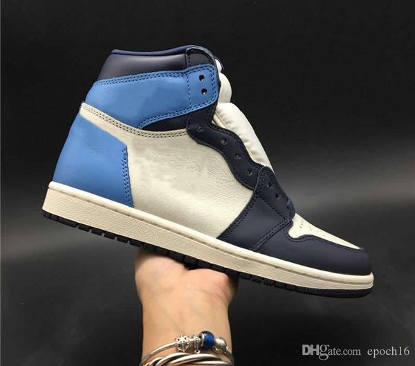 

authentic men 1 og unc leather sail obsidian university blue man designer athletic sports trainers sneakers drop shipping