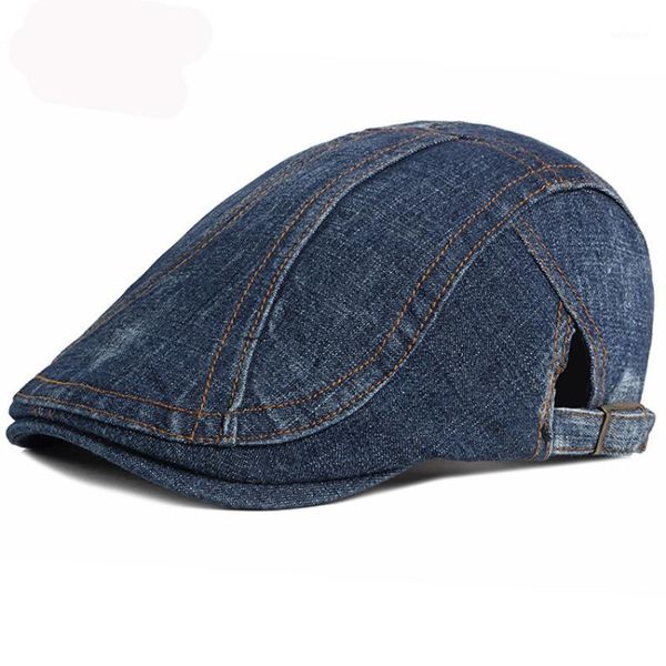 

ht3102 berets adjustable cap vintage cotton denim beret hat ivy newsboy flat cap retro artist painter hat men women beret1, Blue;gray
