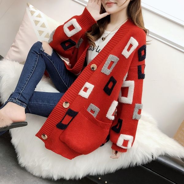 

maternity new year sweater 2020 spring loose knit striped cardigan pregnant woman autumn winter coat, White