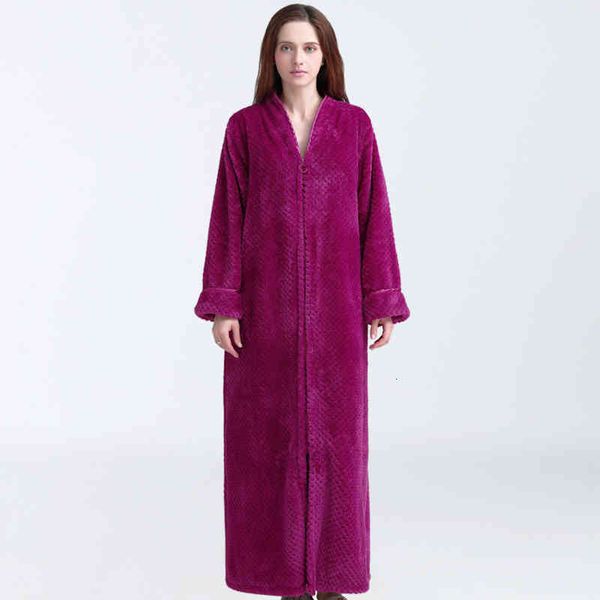 

women's sleepwear fashion solid long bathrobe women warm thicken zipper robe flannel kimono bath dressing gowns homewear 7lzl, Black;red