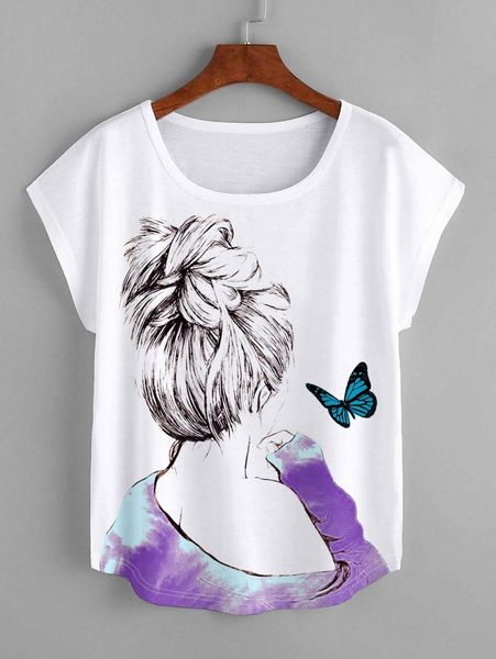 

figure & butterfly print tee d62r#, White