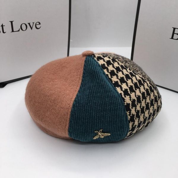

berets in the spring and autumn winter color matching painter wool hat beret for women female japanese pumpkin, Blue;gray