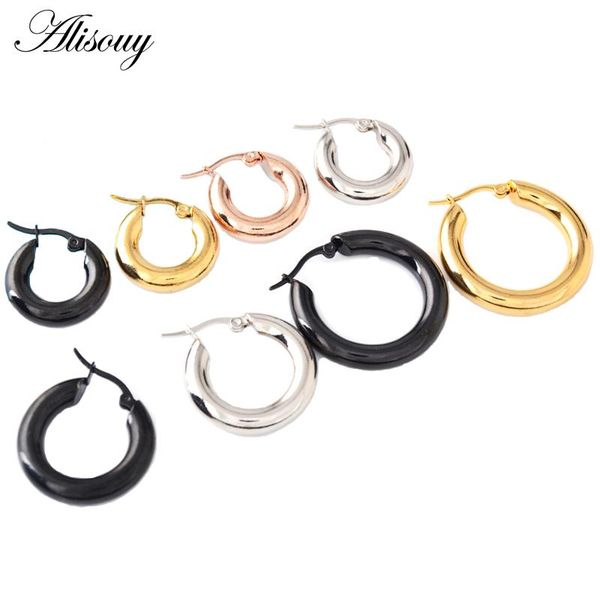 

hoop & huggie alisouy 1pair gold color circle casual earrings stainless steel big round wives gifts for women men brincos, Golden;silver
