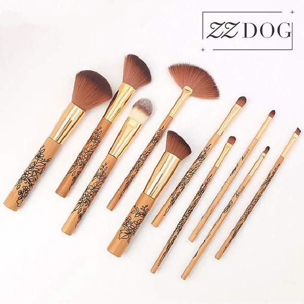 

zzdog 10pcs makeup brushes set professional fluffy powder eye shadow blush brush blending wooden-handle cosmetic beauty tools