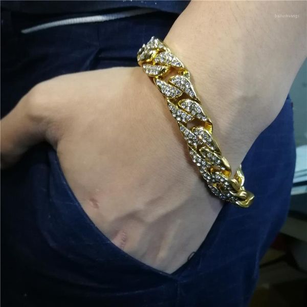 

men's bracelet hip hop iced out bracelet mens hiphop gold silver color miami curb cuban link male street jewelry1, Black