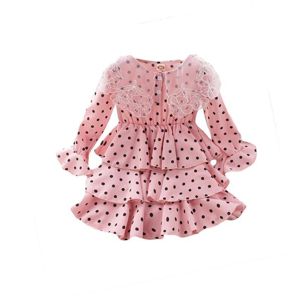 

girl's dress, round neck long sleeve ruffle dress one-piece suit for vacation birthday party pgraphy, Red;yellow