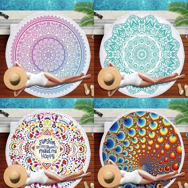 

dropshipping chakra beach towel tassel toalla mandala tapestry sunblock round cover-up bath towel lotus bohemian yoga m bbyayq, Blue;gray