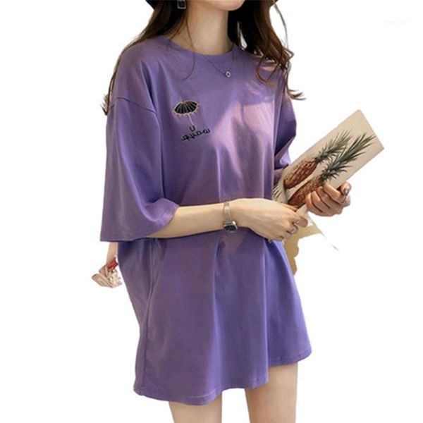 

t-shirt for women large letter embroidery three quarter o-neck female casual large size loose women t-shirt l1811, White