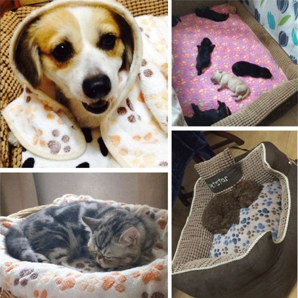 

factory cat foot bed blanket print winter dog warm sleeping mattress small medium dogs cats coral fleece pet supplies