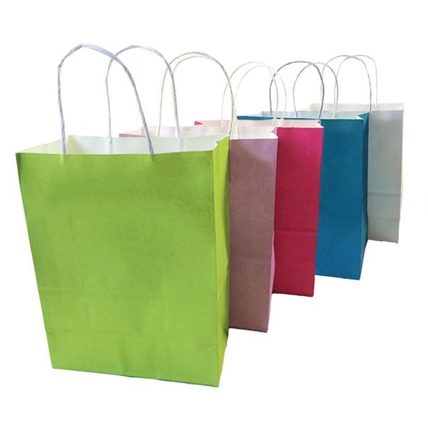 

gift wrap 10 pcs/lot natural kraft paper bag with handle wedding party favor recyclable bags 27*21*11cm