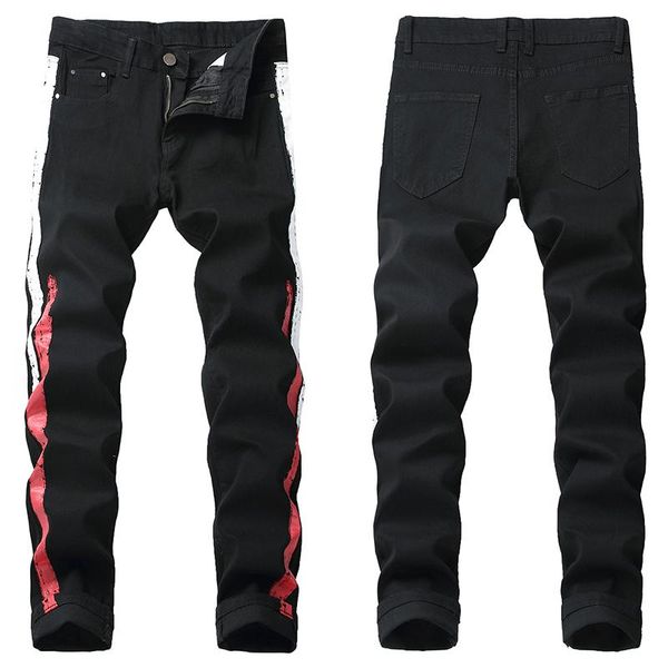 

men's jeans fashion men black washed retro straight slim, Blue