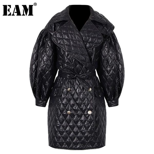 

eam] black big size cotton-padded coat lapel long sleeve loose fit women parkas fashion tide new autumn winter 2020 1dd1344