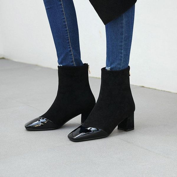 

mixed colors women ankle boots square toe thick high heels shoes woman winter party office lady pumps size 41 42 431, Black