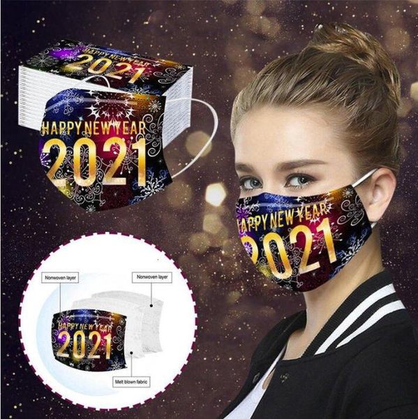 

disposable 2021 happy new year print dustproof and breathable protective mask