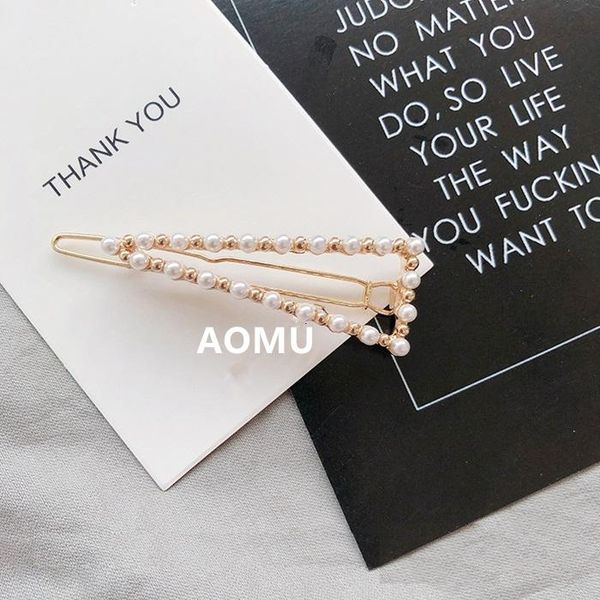 

aomu korea fashion chic geometric round imitiation pearl hair clips for women girls hair accessories wmtiks, Golden;white