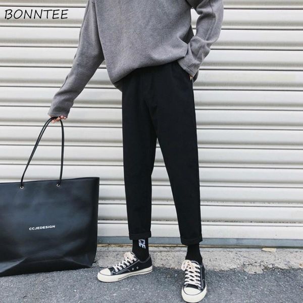 

trousers men ankle-length drawstring solid all match plus size mens pants fashion males korean style casual comfortable1, Black