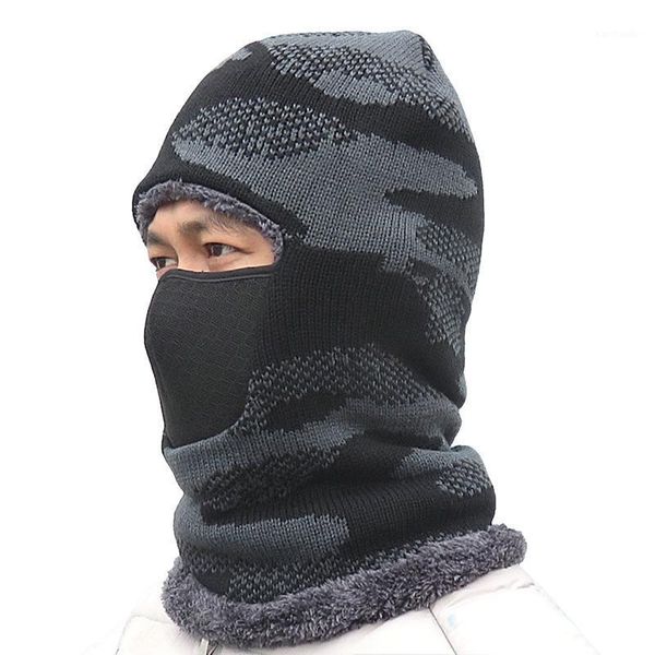 

cycling caps & masks outdoor winter knit warm hat protection full face cover multifunctional camouflage cap helmet1, Black