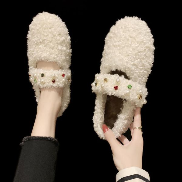 

winter shoes women loafers fur slip-on female footwear casual sneaker all-match round toe shallow mouth autumn slip on summer, Black