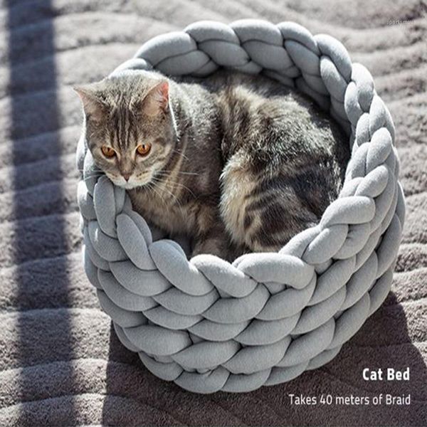 

cat beds & furniture diy bed pet house fashion woven wool cotton cave basket lazy lounger soft kennel dog sleep sofa washable supply1