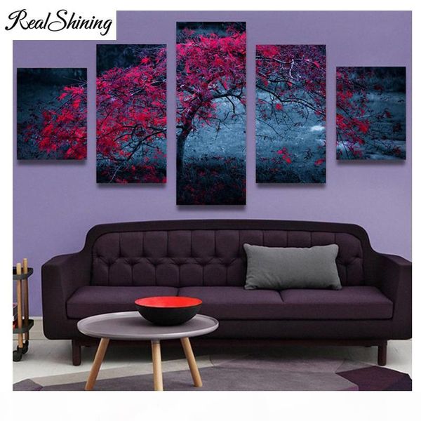 

multi-picture combination diamond painting 5 pcs"red tree landscape" 5d diy diamond embroidery,full square round drill fs3889