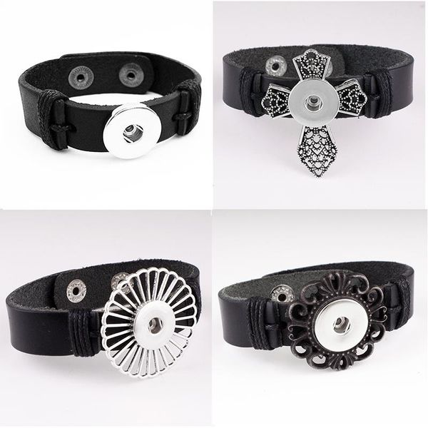 

vintage genuine leather cross 18mm snap button bracelet bangle wholesale fm993, Golden;silver