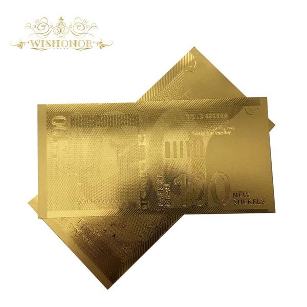 

10шт лот новый израиль банкнота 100 ils gold banknotes в 24k gold fake paper деньги для бизнеса сувенирные подарки wmtvzj