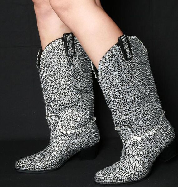 

bling women of strass complete perforated women's pointed to robust leaps meade beef boots shoes slipping in crystal jewels rkgb, Black