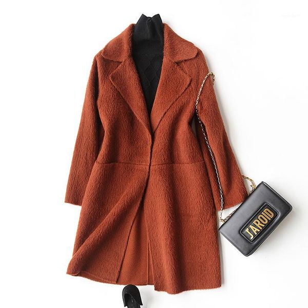 

women's wool & blends 4040 coat women fashion autumn winter cashmere female turn down collar jackets overcoat casaco feminino 370491, Black