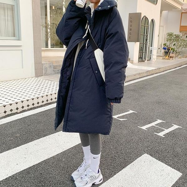 

make new original sufeng down cotton-padded jacket female south korean loose long over-the-knee bread coat collar1, Black