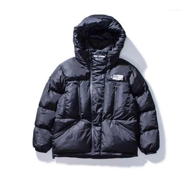 

2019 winter color block patchwork hooded parkas hip hop zipper pockets thick jackets coat men fashion casual streetwear1, Tan;black