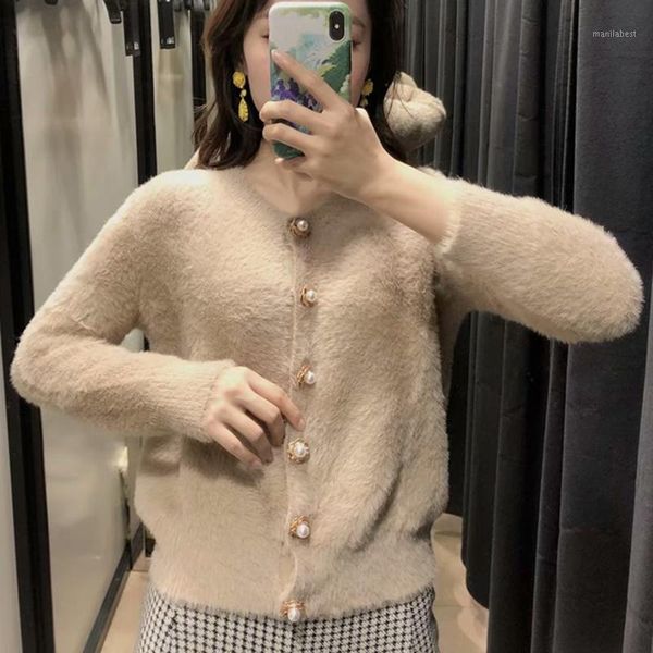 

autumn and winter korea dnitted sweater women cardigans mohair thicken sweater jacket long sleeve single button jumper1, White