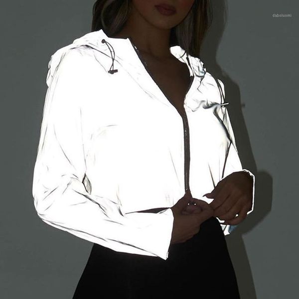 

monerffi 2019 autumn new reflective female jacket casual sport hooded short coat women crop casaco feminino manteau femme1, Black;brown