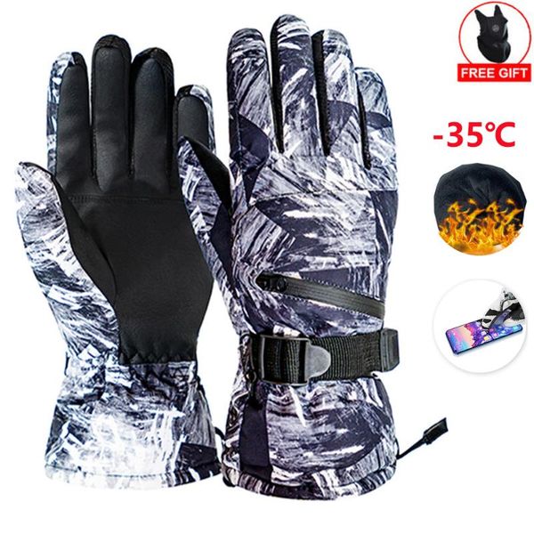 

thermal ski gloves men women winter fleece waterproof warm child snowboard snow gloves 5 fingers touch screen for skiing riding