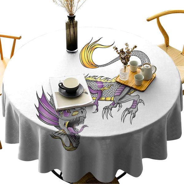 

waterproof round table cover far beast fiery monster with scales fangs and tail