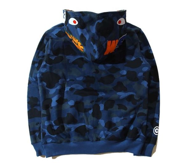 

men's designer sweater bathing ape shark head camouflage ape monkey full zipper jacket windbreaker hoodie hip-hop men's designer t, Black