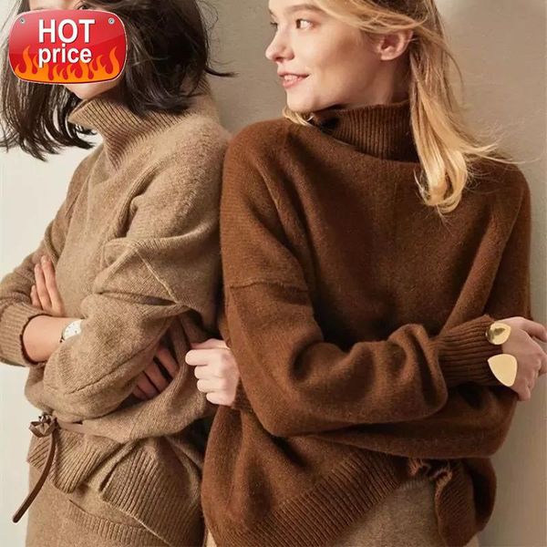 

wool sweater women autumn and winter new korean sweater women high neck drawstring coat versatile bottoming cashmere #gq2p, White
