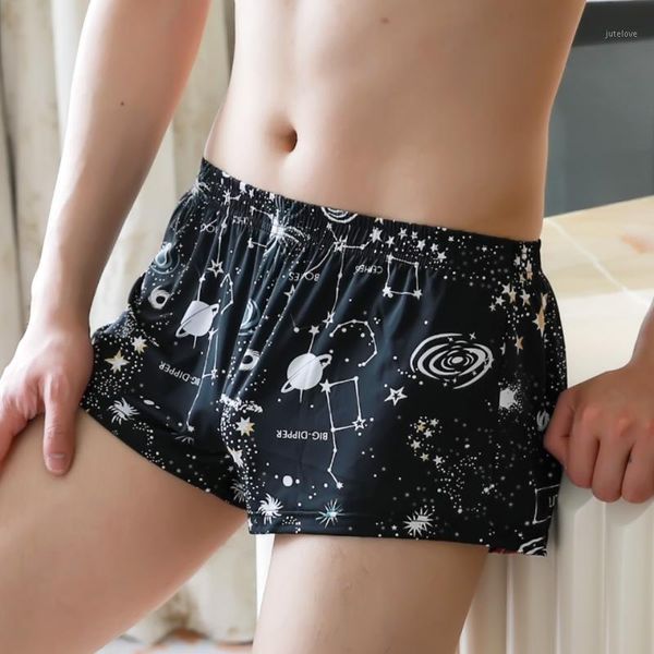 

soutong 2019 new 3pc men boxer underwear ice silk comfortable home underpants men breathable printed loose boxer shorts cuecas1, Black;white