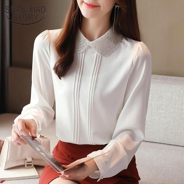 

women's blouses & shirts fashion white chiffon blouse women 2021 autumn pullover casual long sleeve shirt mujer 12193