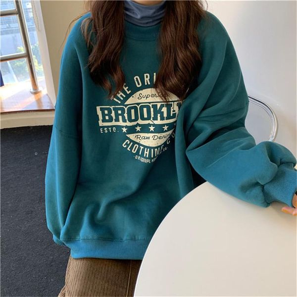 

women's hoodies & sweatshirts women cute loose oversize autumn printed fashion kpop ins retro round neck casual sweatshirt streetwear t, Black