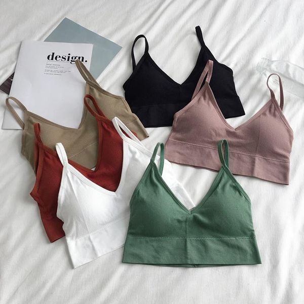 

crop women bralette tube streetwear sleeveless u-type back seamless padded bh comfort basic sports tank top, Black;white