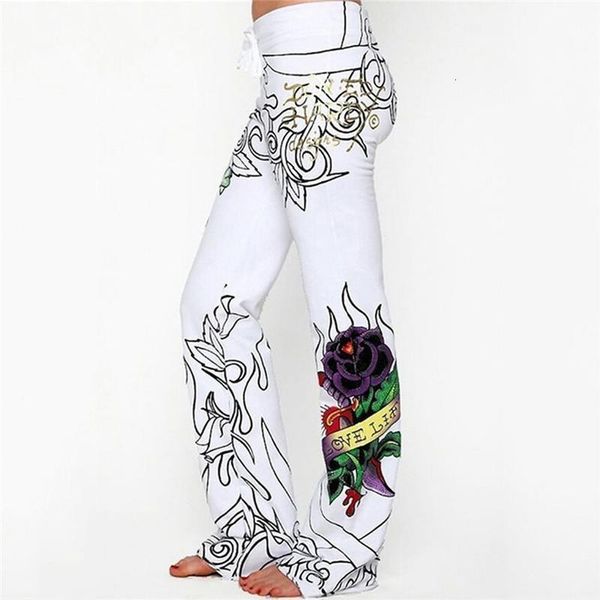 

boho floral wide leg loose pants women fashion high waist baggy rose printed loose slim flat pants hippie long trousers, Black;white