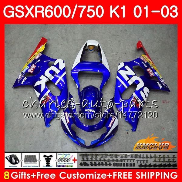 

8gifts body for suzuki gsx-r750 gsxr 600 750 gsxr600 01 02 03 4hc.0 gsxr-600 k1 gsx r750 gsxr750 2001 2002 2003 fairing kit new factory blue
