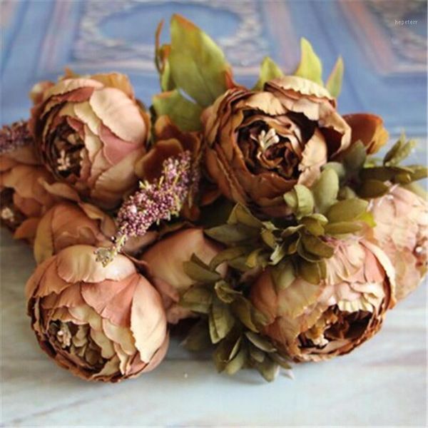 

new artificial flowers silk flower european fall vivid peony fake leaf wedding home party decoration1