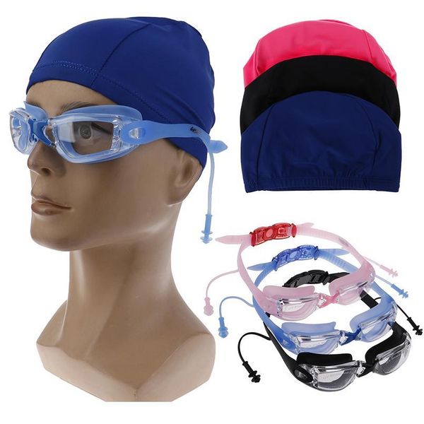 

men women swimming goggles glasses non-fogging uv protection swim cap&nose clips m sqcxtp
