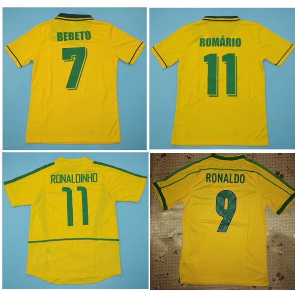 

1994 brasil jerseys rivaldo 1998 retro vintage classic shirt carlos romario ronaldo ronaldinho 2002 soccer jersey camisa de futebol, Black;yellow